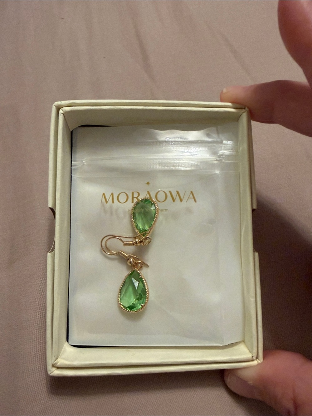 Moraowa Gold-Tone Green Teardrop Crystal Drop Earrings